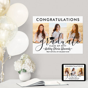 Graduation Congrats 3 Photo Collage Modern Script Poster