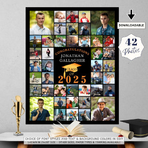 Graduation Congrats 42 Photo Collage Black Orange Poster
