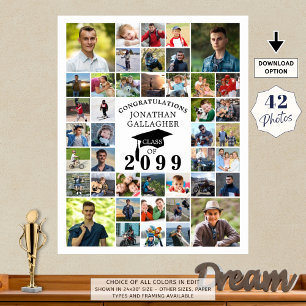 Graduation Congrats 42 Photo Collage Black White Poster