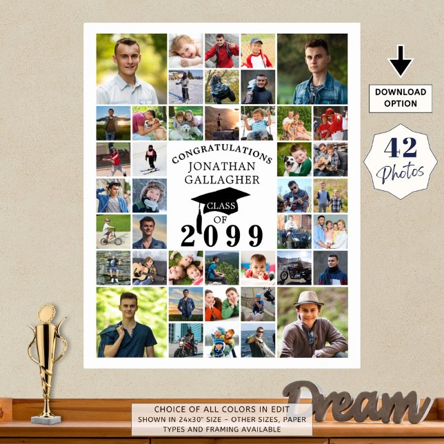 Graduation Congrats 42 Photo Collage Black White Poster (Creator Uploaded)