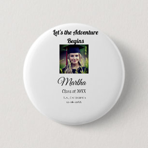 Graduation congrats add name photo city date class 6 cm round badge