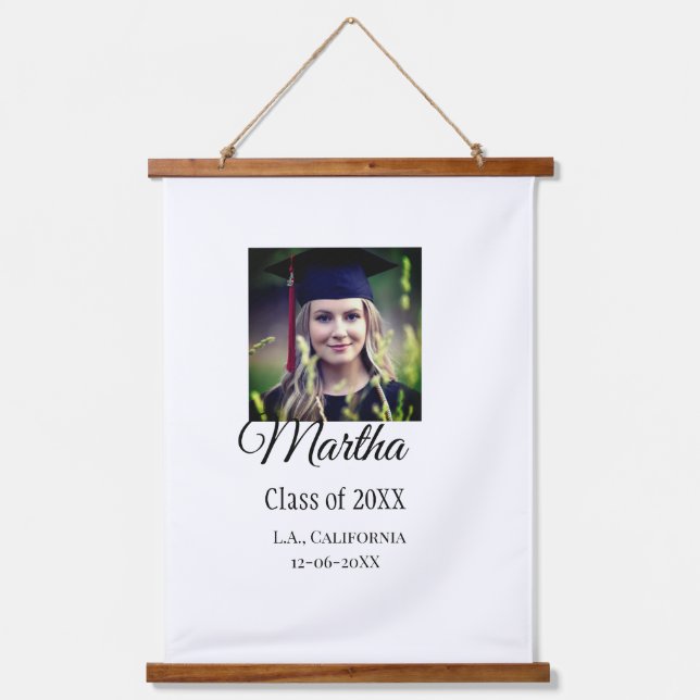 Graduation congrats add name photo city date class hanging tapestry (Front)