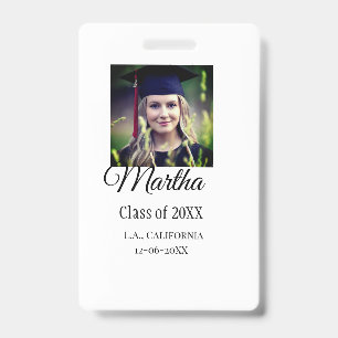 Graduation congrats add name photo city date class ID badge