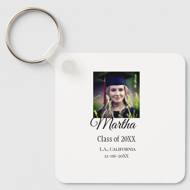 Graduation congrats add name photo city date class key ring (Front)