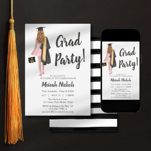 Graduation Congrats Auburn Hair College Uni Girl  Invitation