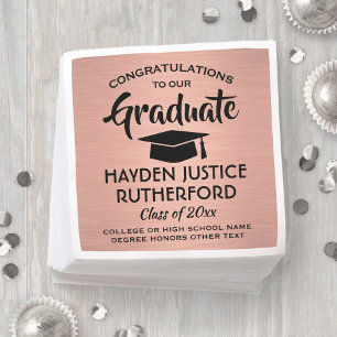 Graduation Congrats Brushed Pink Rose Gold & Black Napkin