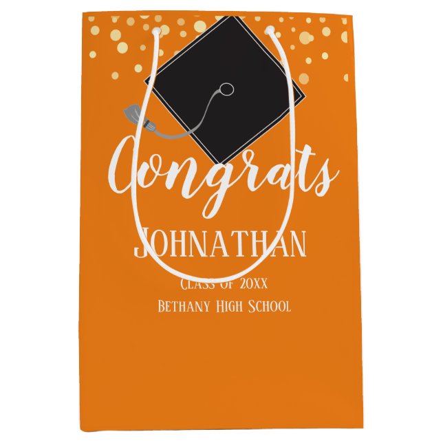 Graduation Congrats Class of 2021 Orange Medium Gift Bag (Front)