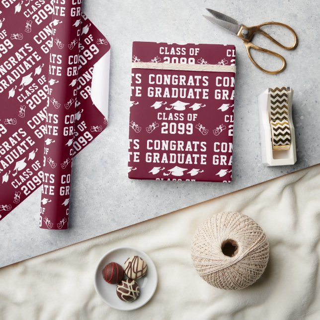 Graduation Congrats Class Year Burgundy Maroon Wrapping Paper (Crafts)