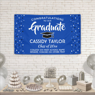 Graduation Congrats Confetti Royal Blue and White Banner