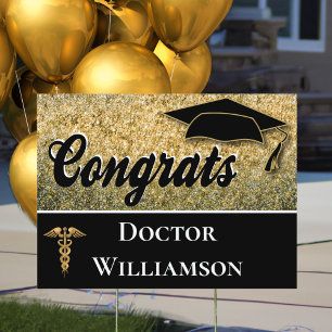 Graduation Congrats Doctor Medical Caduceus Garden Sign