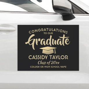 Graduation Congrats Elegant Black and Gold Parade Car Magnet
