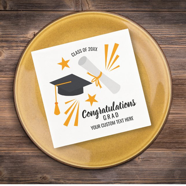 Graduation Congrats Grad Cap Diploma Stars Custom Napkin (Creator Uploaded)