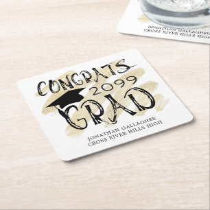 Graduation CONGRATS GRAD Class Year Typography Square Paper Coaster