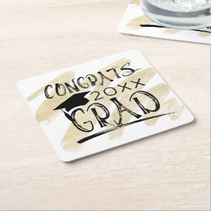 Graduation CONGRATS GRAD Class Year Typography Square Paper Coaster