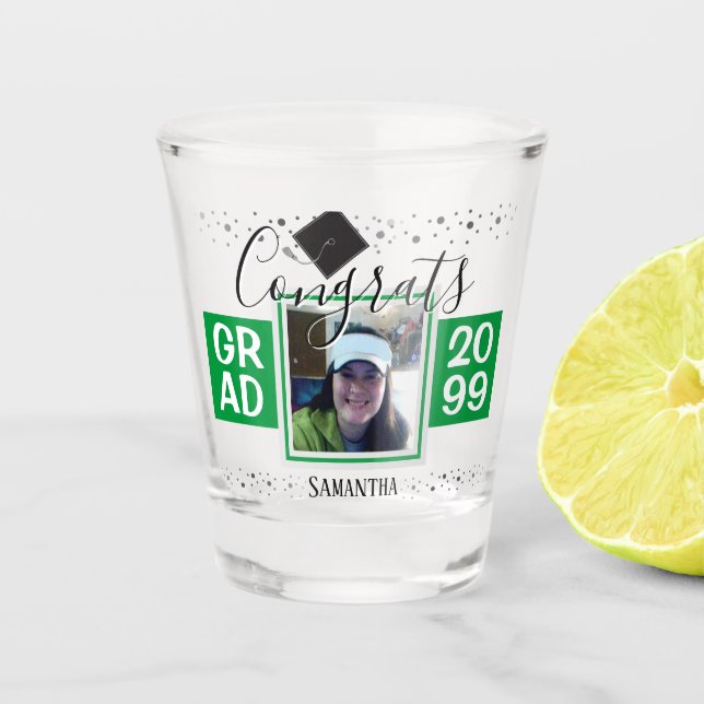 Graduation Congrats GRAD Year Green Shot Glass (Front)