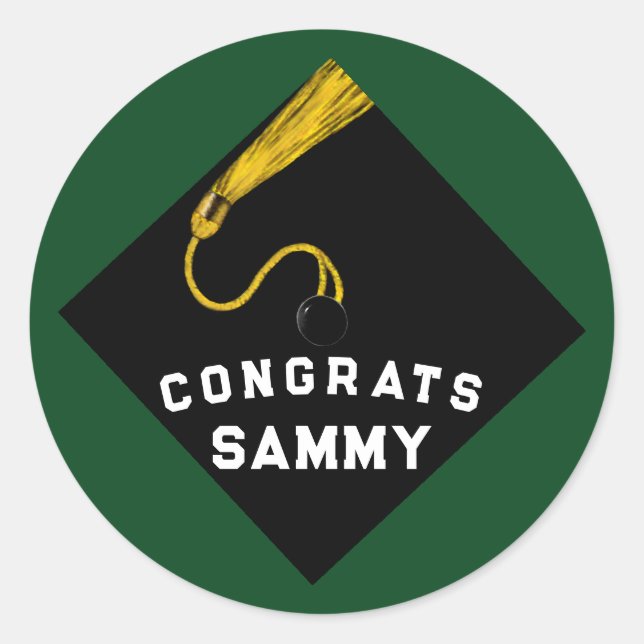 Graduation Congrats Green Classic Round Sticker (Front)