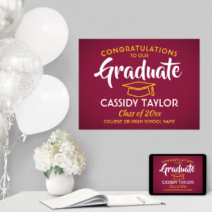 Graduation Congrats Maroon Red Gold Yellow & White Poster
