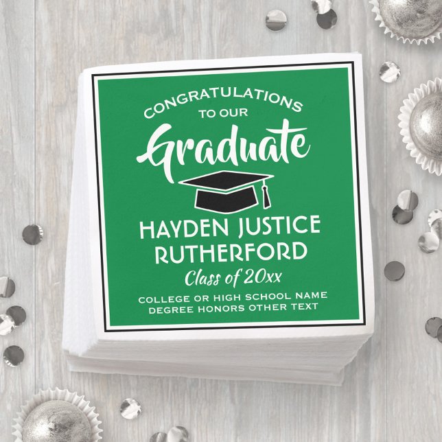 Graduation Congrats Modern Green White and Black Napkin (Creator Uploaded)