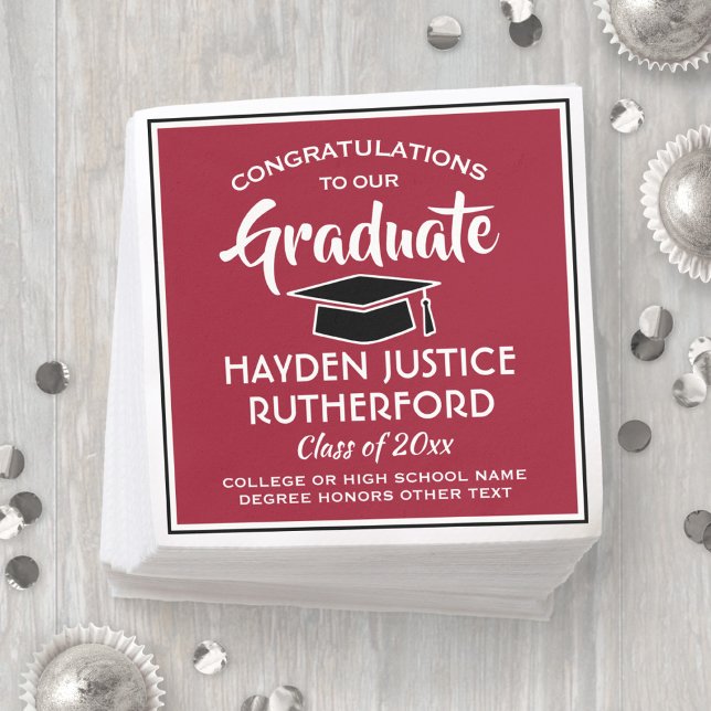Graduation Congrats Modern Red White and Black Napkin (Creator Uploaded)