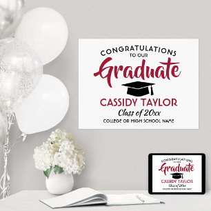 Graduation Congrats Modern Red White and Black Poster