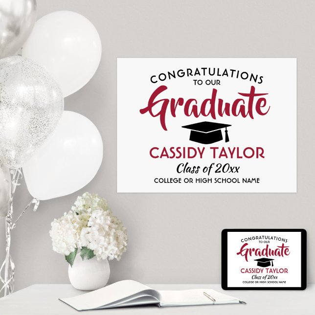 Graduation Congrats Modern Red White and Black Poster (Creator Uploaded)