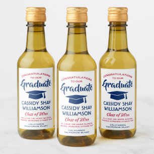 Graduation Congrats Modern Red White and Blue Mini Wine Label