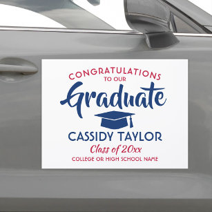 Graduation Congrats Modern Red White & Blue Parade Car Magnet