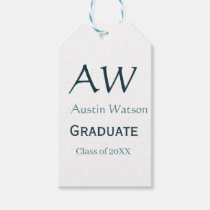 Graduation congrats monogram blue gray name 20XX c Gift Tags