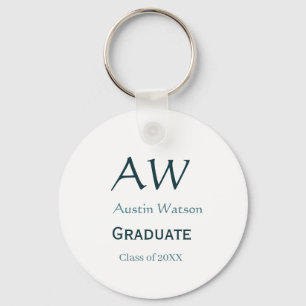Graduation congrats monogram blue gray name 20XX c Key Ring