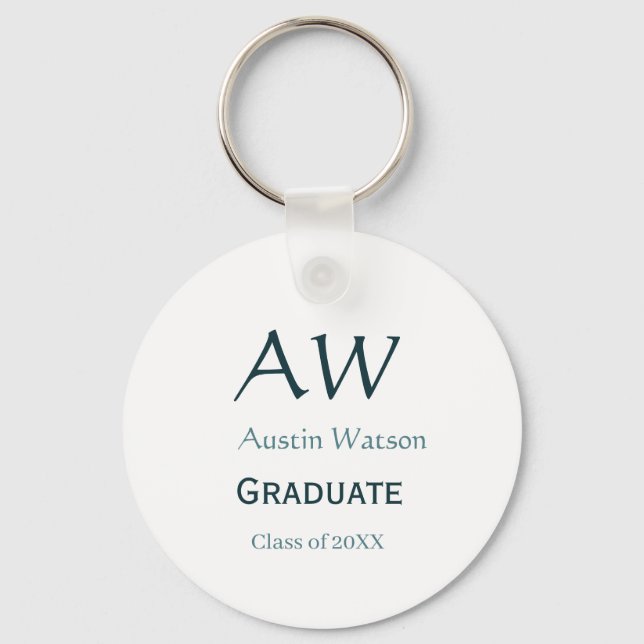 Graduation congrats monogram blue gray name 20XX c Key Ring (Front)