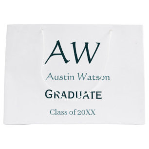 Graduation congrats monogram blue gray name 20XX c Large Gift Bag