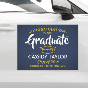 Graduation Congrats Navy Blue Gold Yellow Parade Car Magnet