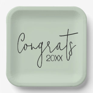 Graduation Congrats On Sage Green Paper Plate