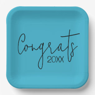 Graduation Congrats On Teal Paper Plate