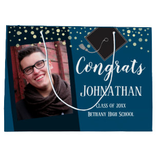 Graduation Congrats One Photo Blue Large Gift Bag
