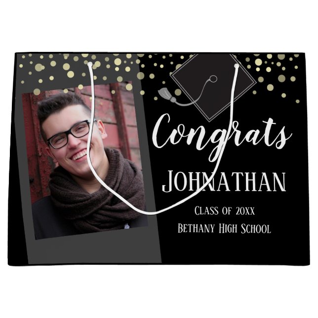 Graduation Congrats One Photo Large Gift Bag (Front)
