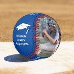 Graduation Congrats Personalised Photo Blue Baseball<br><div class="desc">Celebrate a baseball fan / player graduate on his or her graduation day with a gift of this personalised blue baseball. Add two photos,  and personalise with his or her name,  class year and school.</div>
