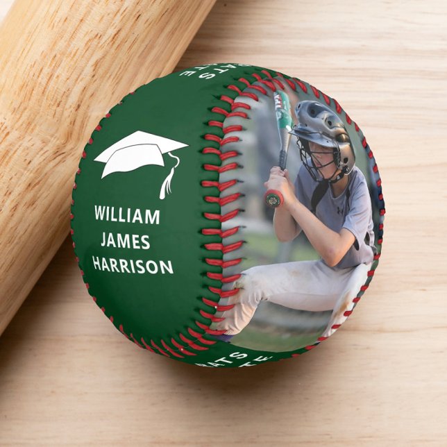 Graduation Congrats Personalised Photo Green Baseball (Creator Uploaded)