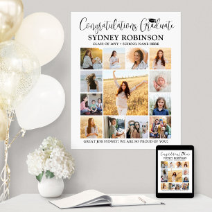 Graduation Congrats Photo Collage Modern White Poster