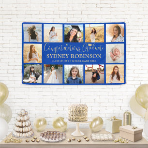 Graduation Congrats Photo Collage Royal Blue Gold Banner