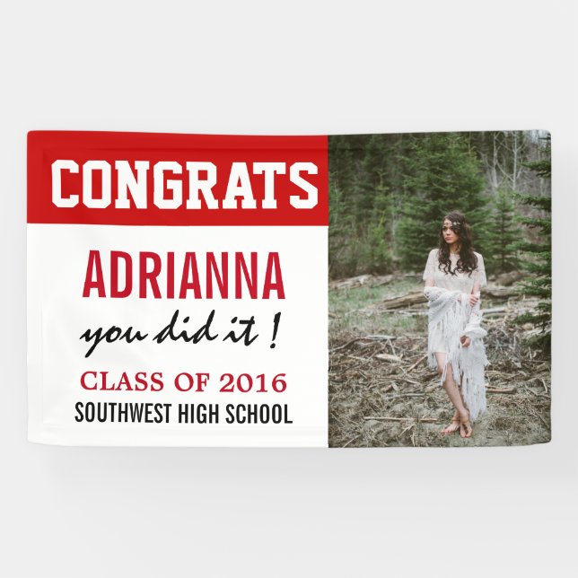 Graduation Congrats Photo Red White Banner (Horizontal)