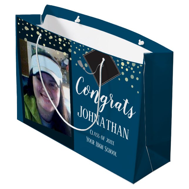 Graduation Congrats Two Photo Large Gift Bag (Back Angled)