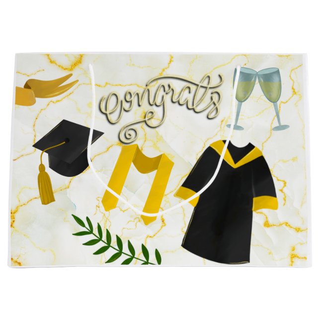 Graduation  Congratulation  Academic hat  and gown Large Gift Bag (Front)