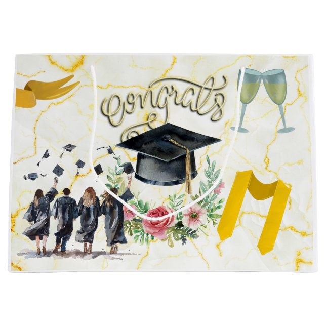 Graduation  Congratulation  Academic hat  and gown Large Gift Bag (Front)