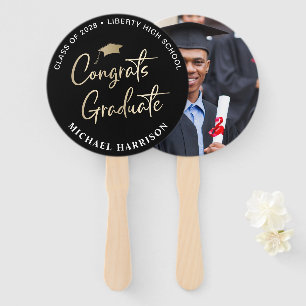 Graduation Congratulation Photo Black Hand Fan