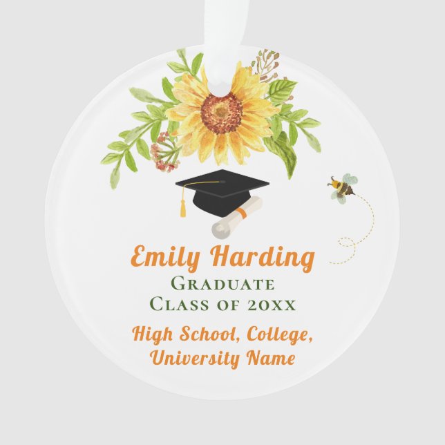 Graduation Congratulation Yellow Floral Ornament (Front)