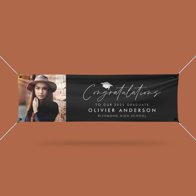 Graduation congratulations black modern photo banner (Creator Uploaded)