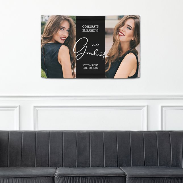 Graduation Congratulations Black Modern Photo Banner (2.5' x 4' Graduation Congratulations Black Modern Photo Banner)