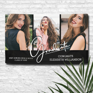 Graduation Congratulations Black Modern Photo Banner