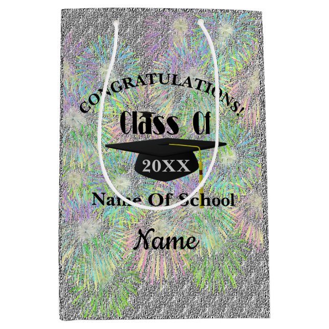 Graduation Congratulations Cap Personalised   Medium Gift Bag (Front)